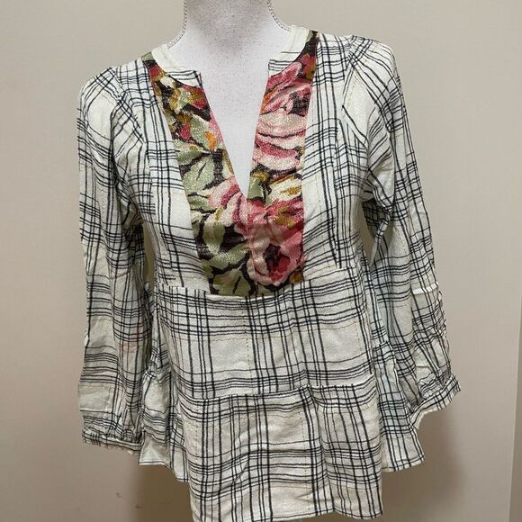 New Anthropologie Darlene Plaid Peasant Blouse Size S - Picture 4 of 9